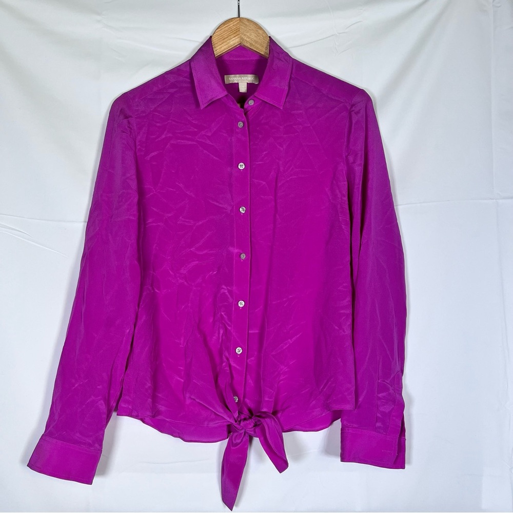 BANANA REPUBLIC 100% Silk Fuchsia Sheer‎ Blouse - Women's Size 6